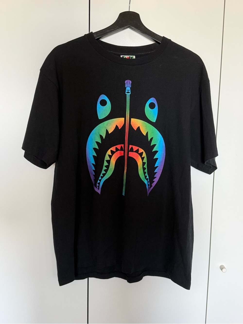 BAPE Bathing Ape black tshirt rainbow graphic size L